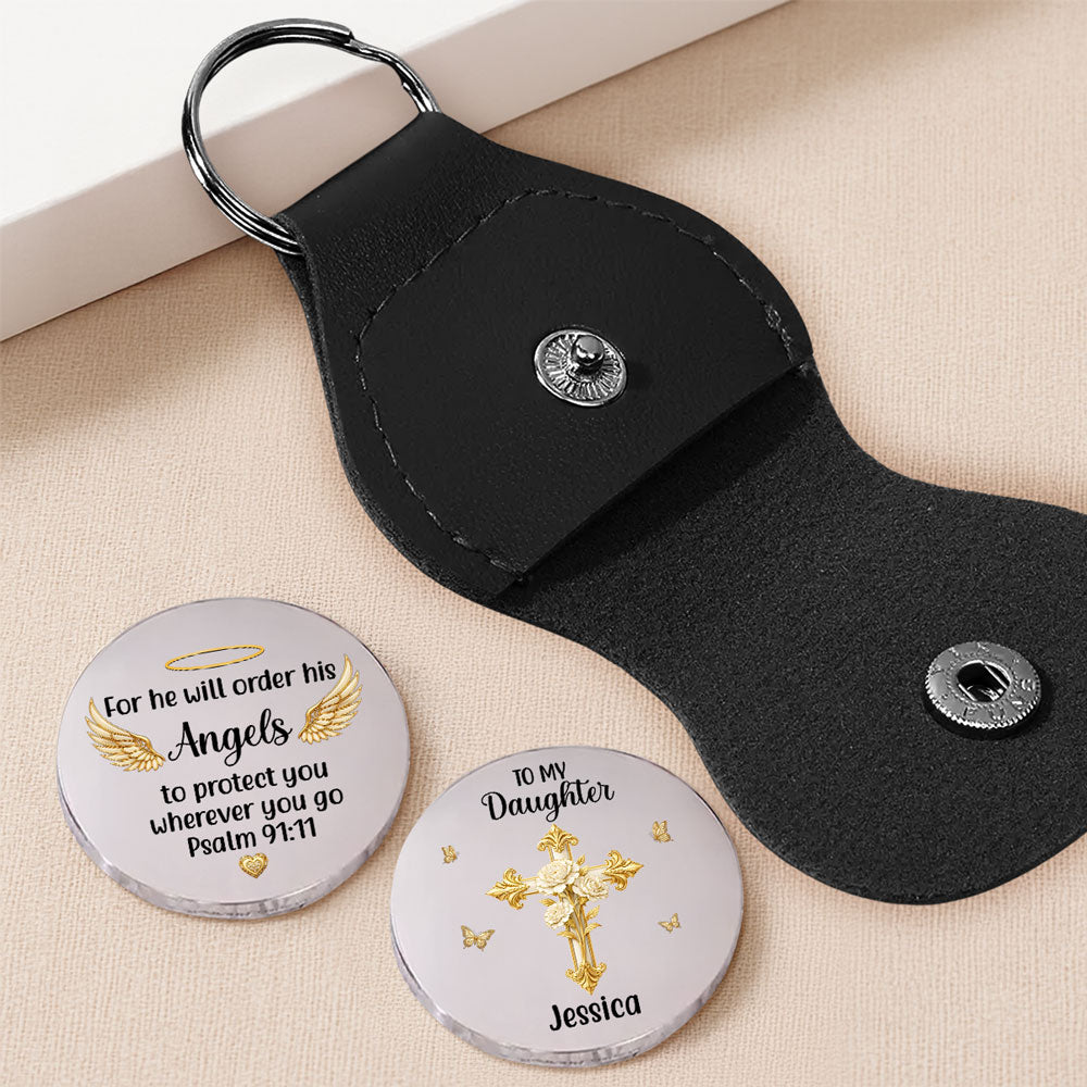 Custom Daughter Coin Keychain, Christian Gift, Faith Keepsake • Protect You - Personalized Pocket Hug