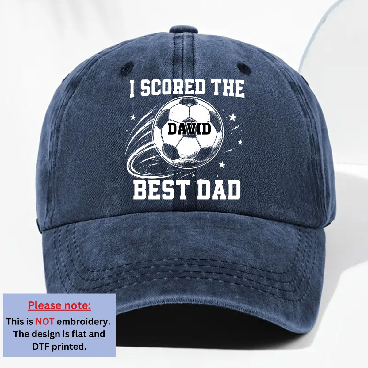 Custom Father's Day Christmas Birthday Gifts for Dad • Soccer Daddy - Personalized Vintage Washed Denim Cap