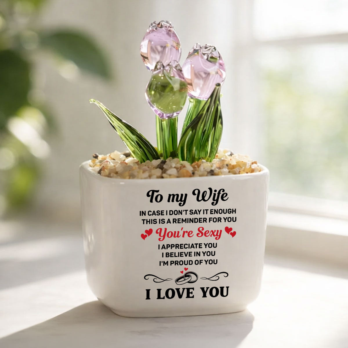 Custom Glass Flower Keepsake, Romantic Anniversary Gift for Wife • A Reminder Of My Love - Personalized Glass Everlasting Tulips
