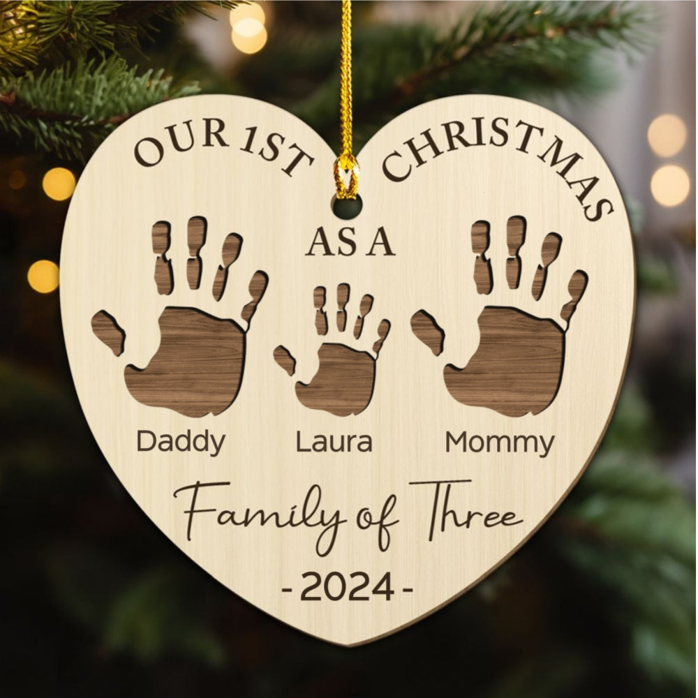 Custom Family First Christmas Ornament •  Happy 1st Christmas As A Family - Personalized Wood Ornament