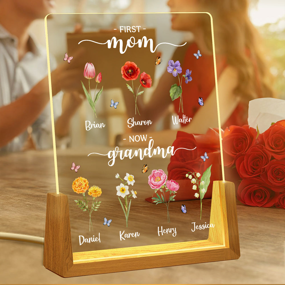 Custom Gift for Mom Grandma, Mother's Day Birthday • First Mom Now Grandma - Personalized Night Light