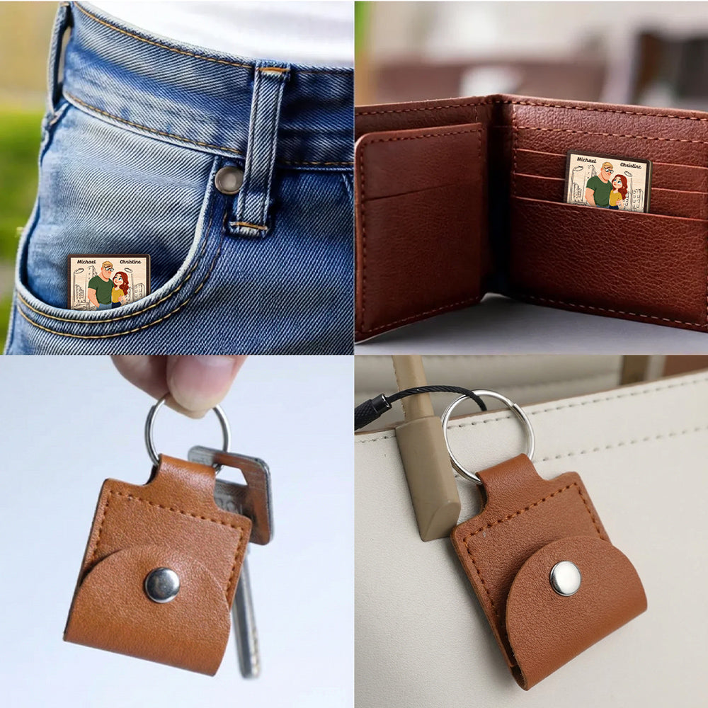 Custom Coin Keychain for Husband, Couple Anniversary Valentine's Day Gifts • Safe Back To My Arms - Personalized Wooden Pocket Hug