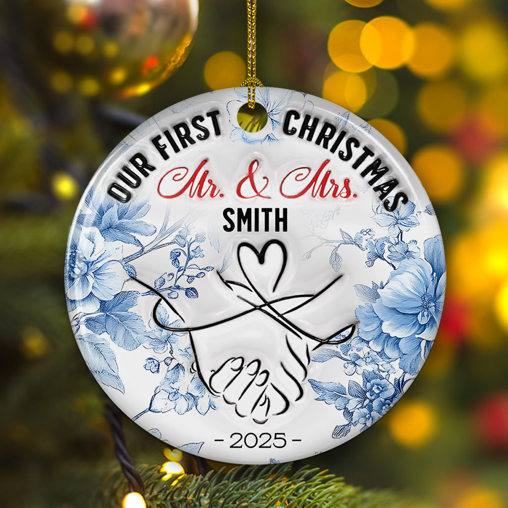 Custom Couple Christmas Ornament, Anniversary Gift •  Always Close At Heart - Personalized 3D Inflated Effect Ceramic Ornament