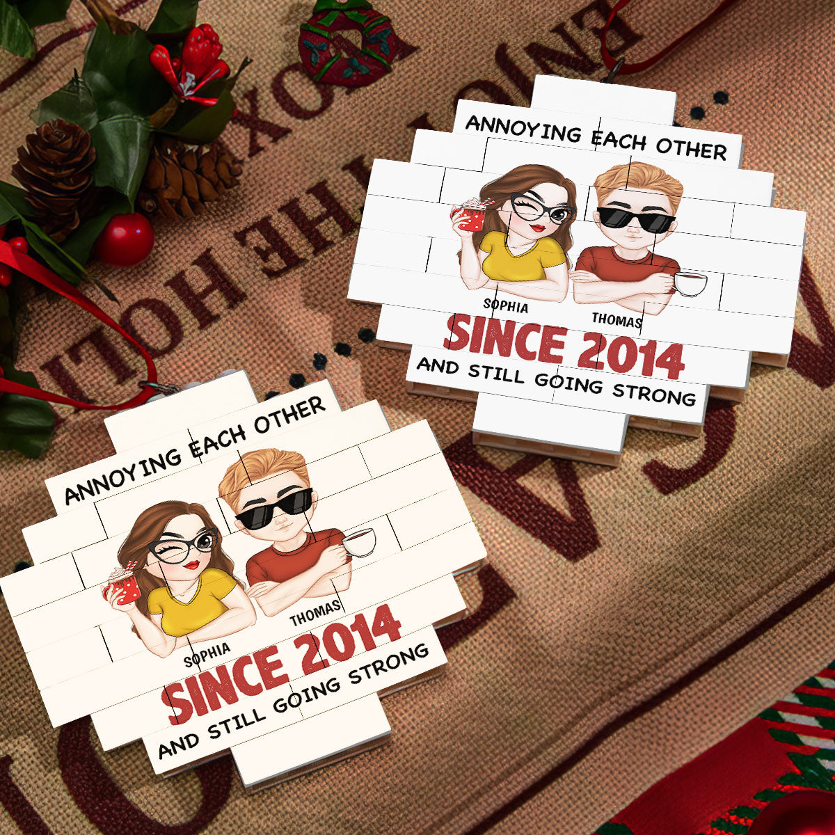 Custom Couple Christmas Ornament, Anniversary Gift •  Only You - Personalized Puzzle Ornament