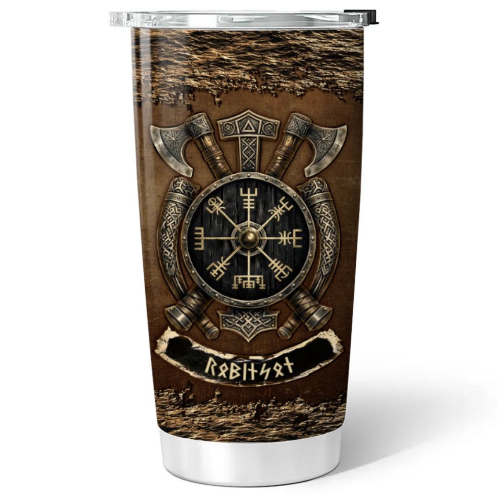 Custom Christmas Birthday Gifts For Dad • Viking Name In Futhark Runes - Personalized Tumbler