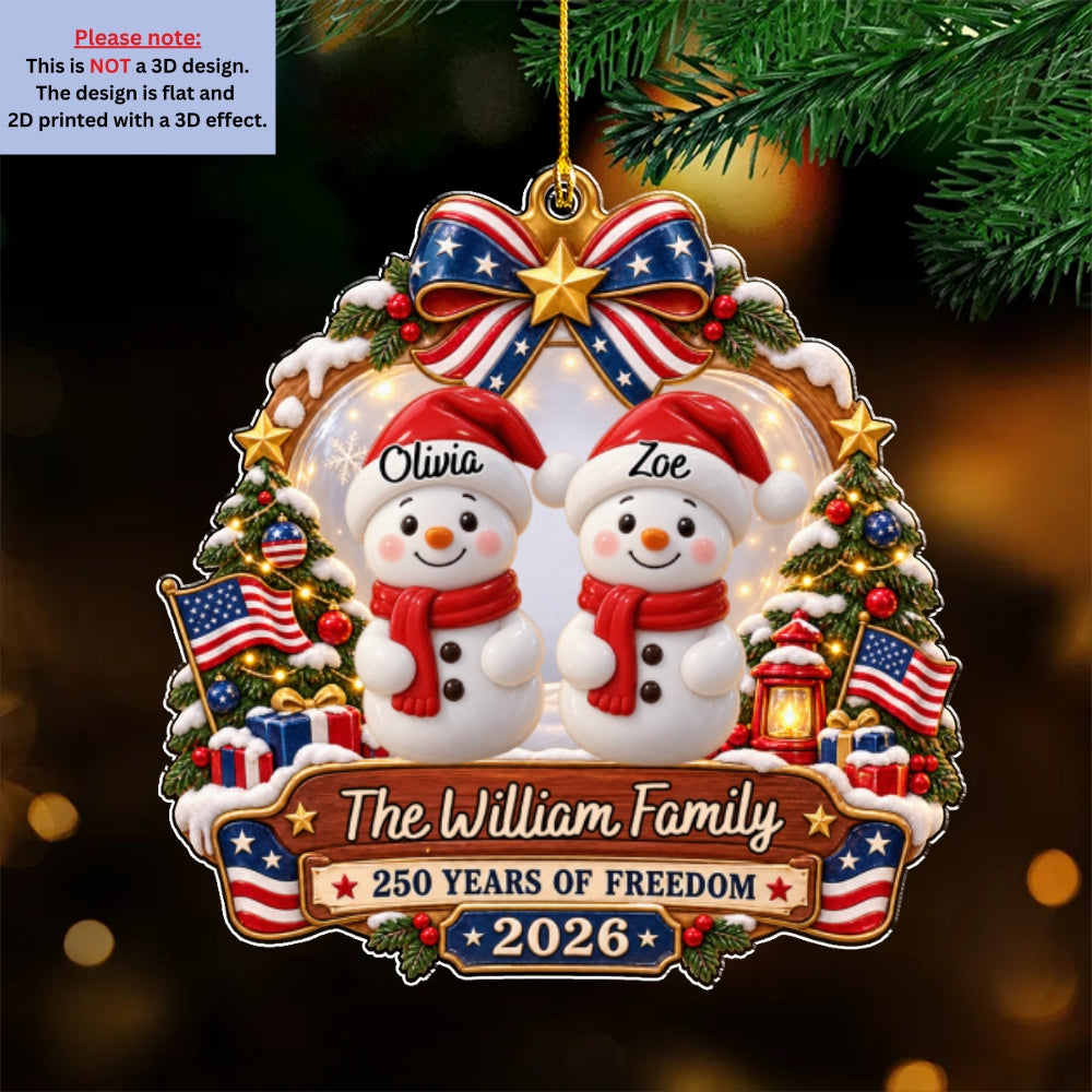 Custom Family Ornament, Christmas Gift for Family Members •  America 250 Years - Personalized 3D Effect Acrylic Ornament