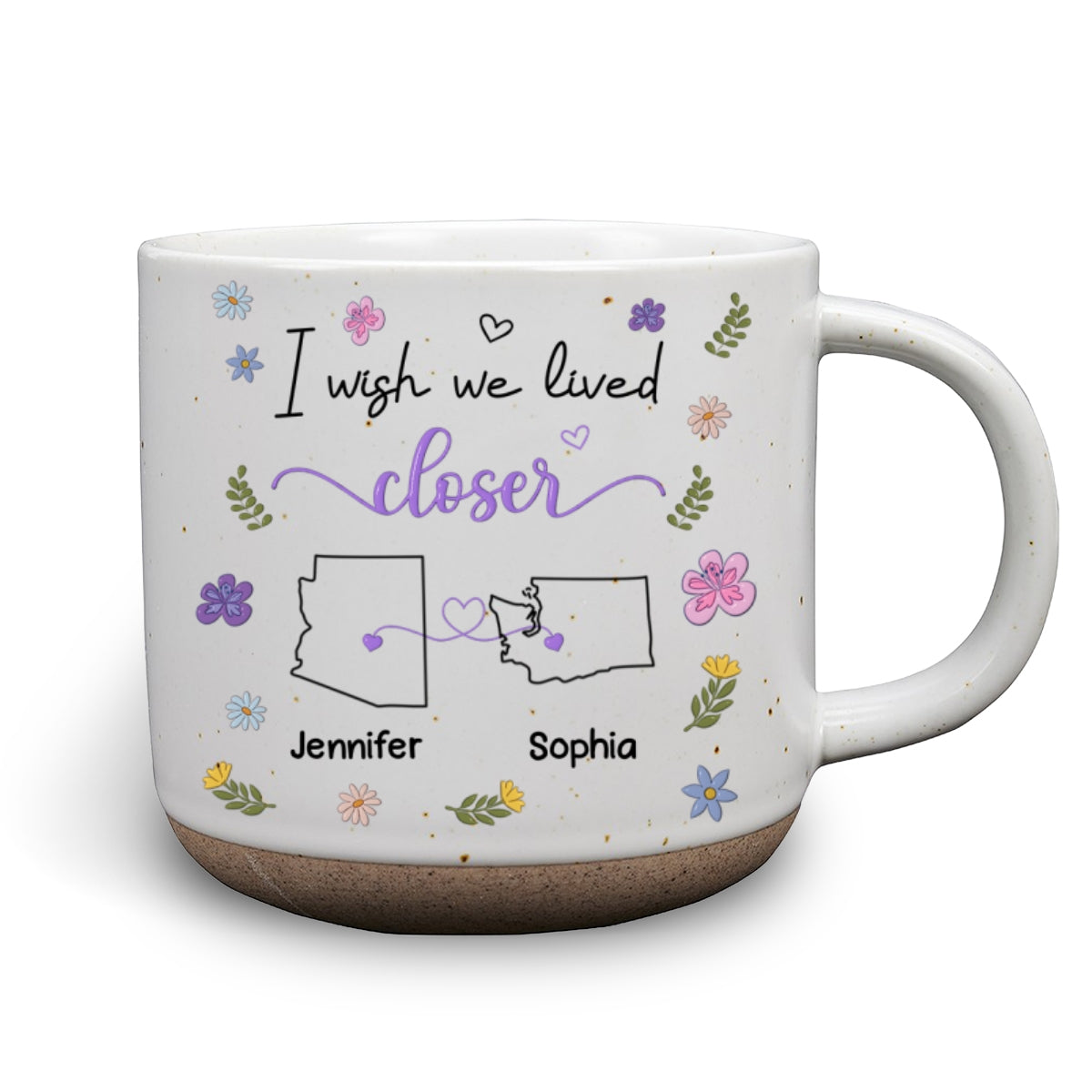 Custom Best Friend, Christmas & Birthday Friendship Keepsake Gift • I Wish We Lived Closer Flowers Version - Personalized Pottery Mug