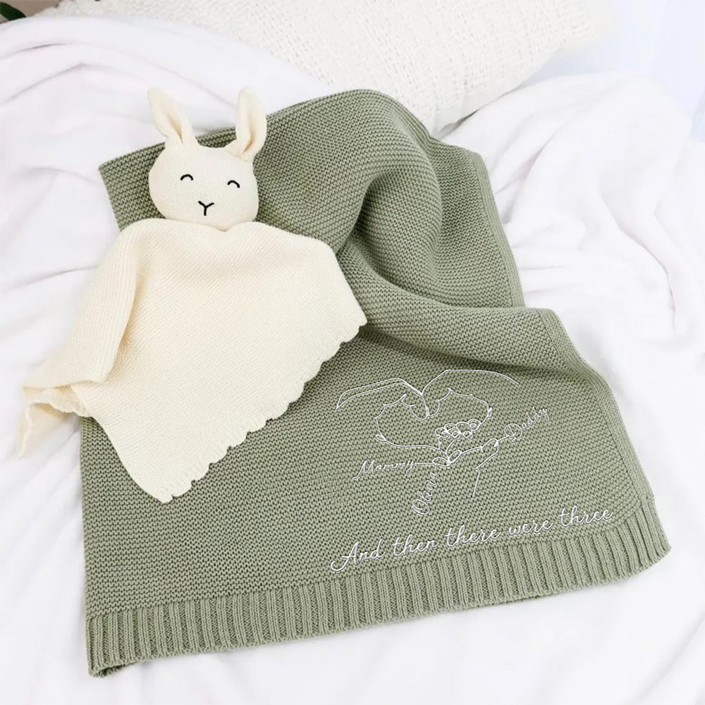 Hold Hands - Personalized Embroidered Knitted Baby Blanket