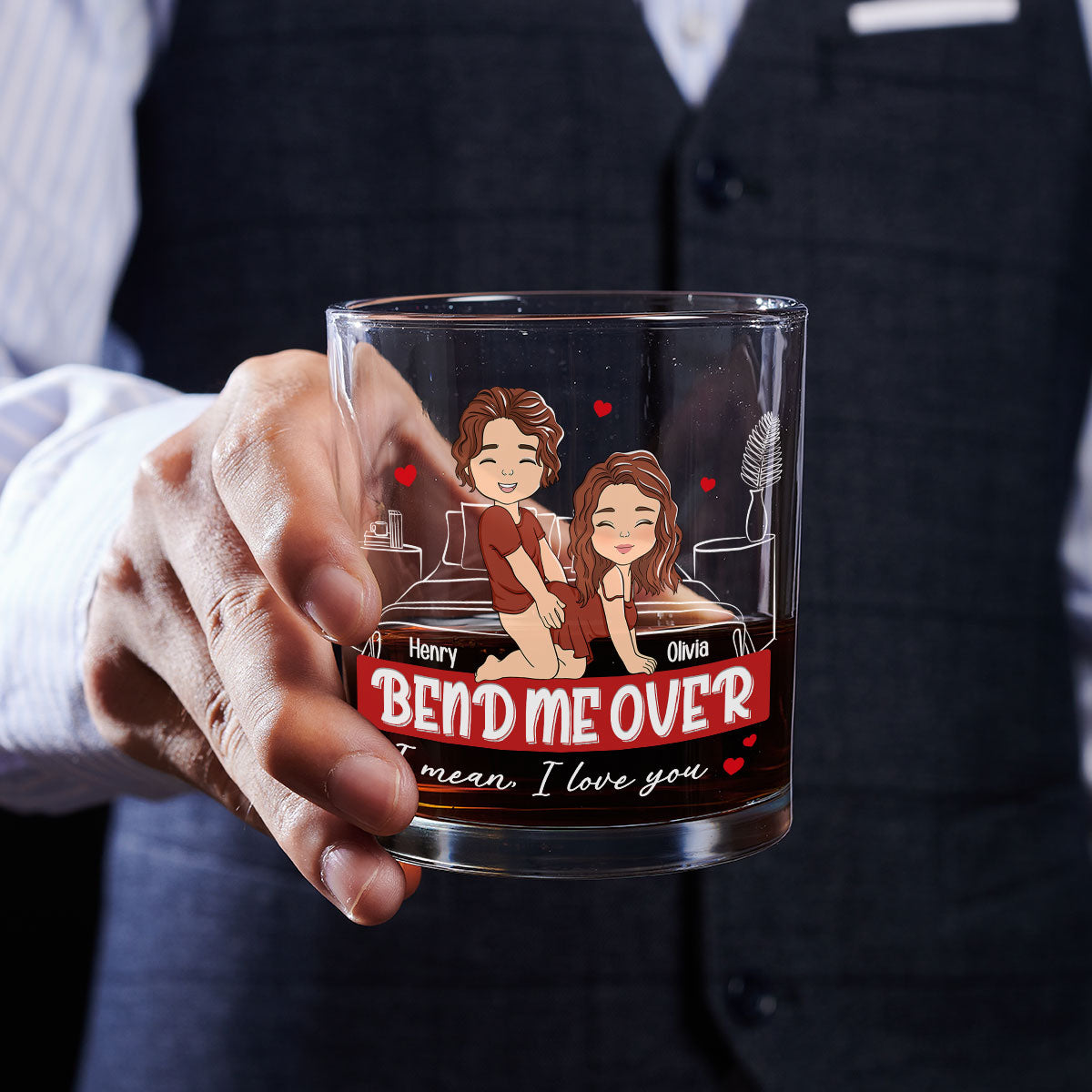 Custom Christmas Anniversary Birthday Drinkware Gifts for Wife • Bend Me Over - Personalized Whiskey Glass