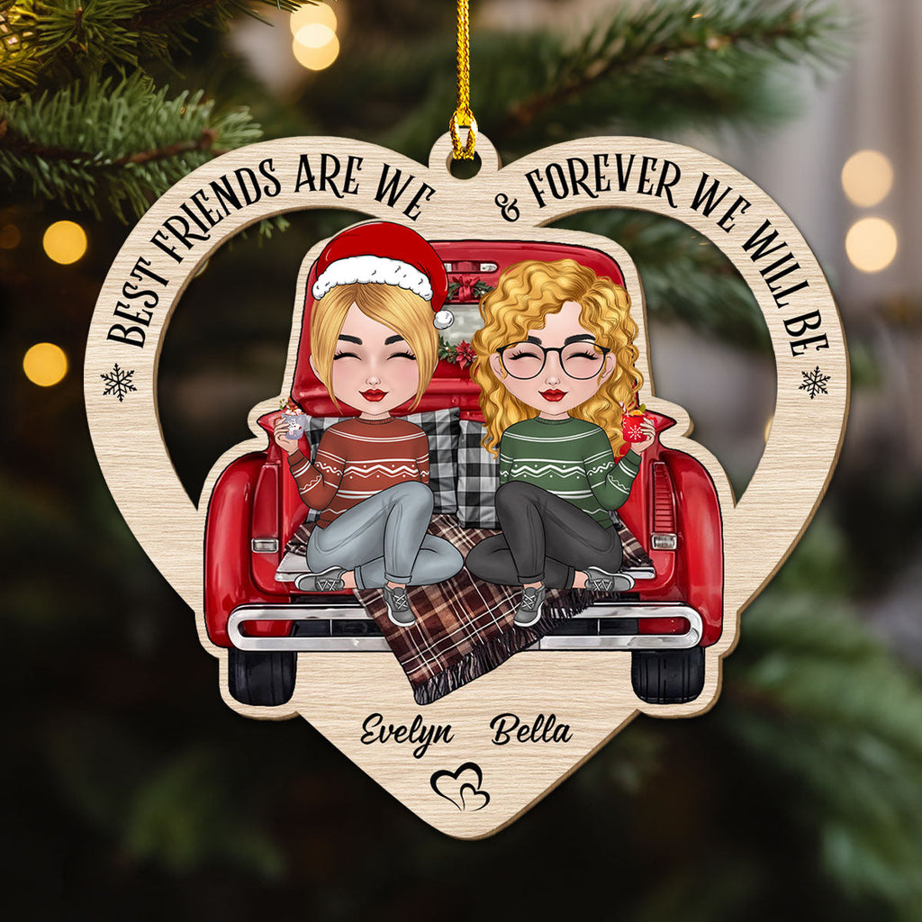 Custom Friendship Christmas Ornament, Best Friend Gift •  Sister Are We - Personalized Wood Ornament