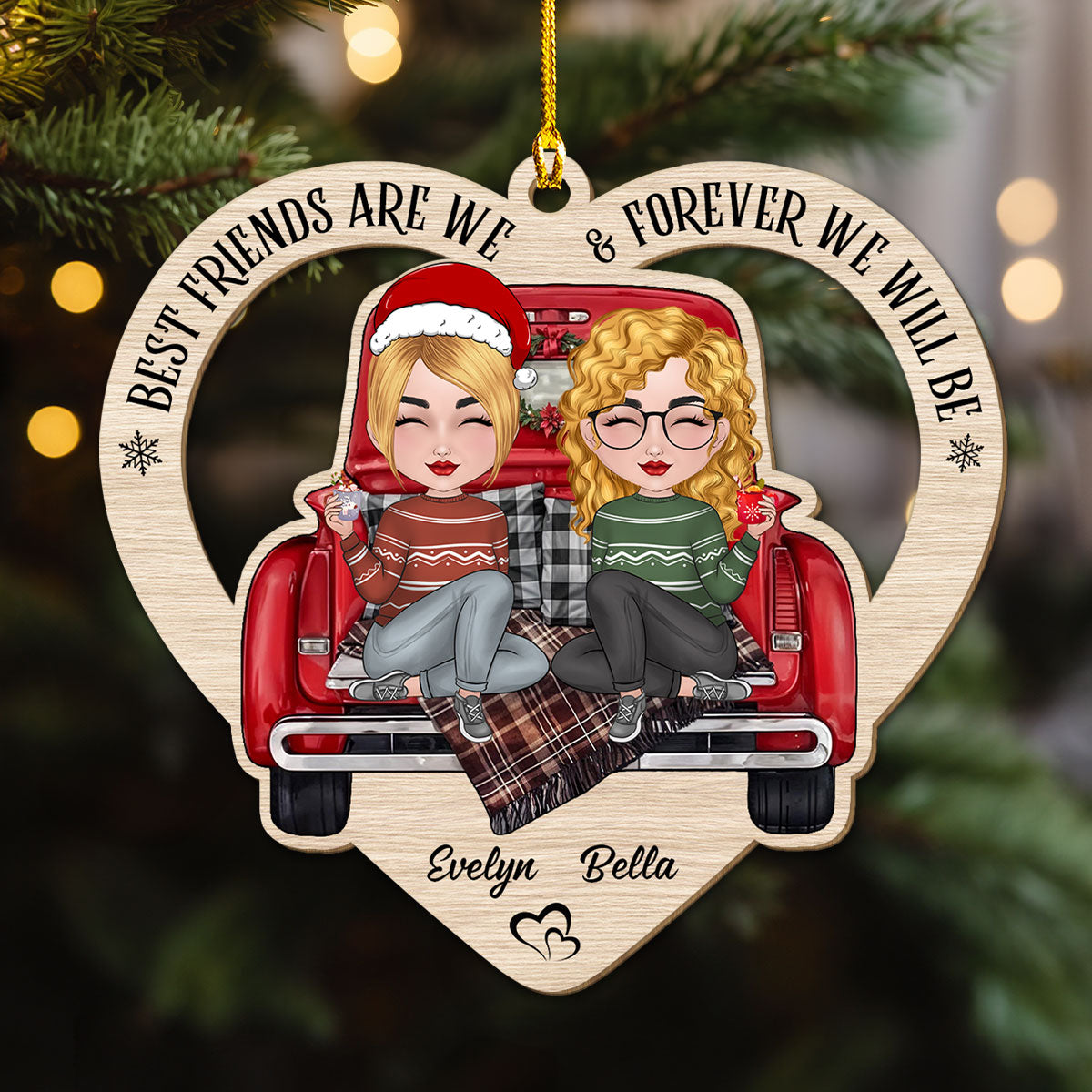 Custom Friendship Christmas Ornament, Best Friend Gift •  Sister Are We - Personalized Wood Ornament