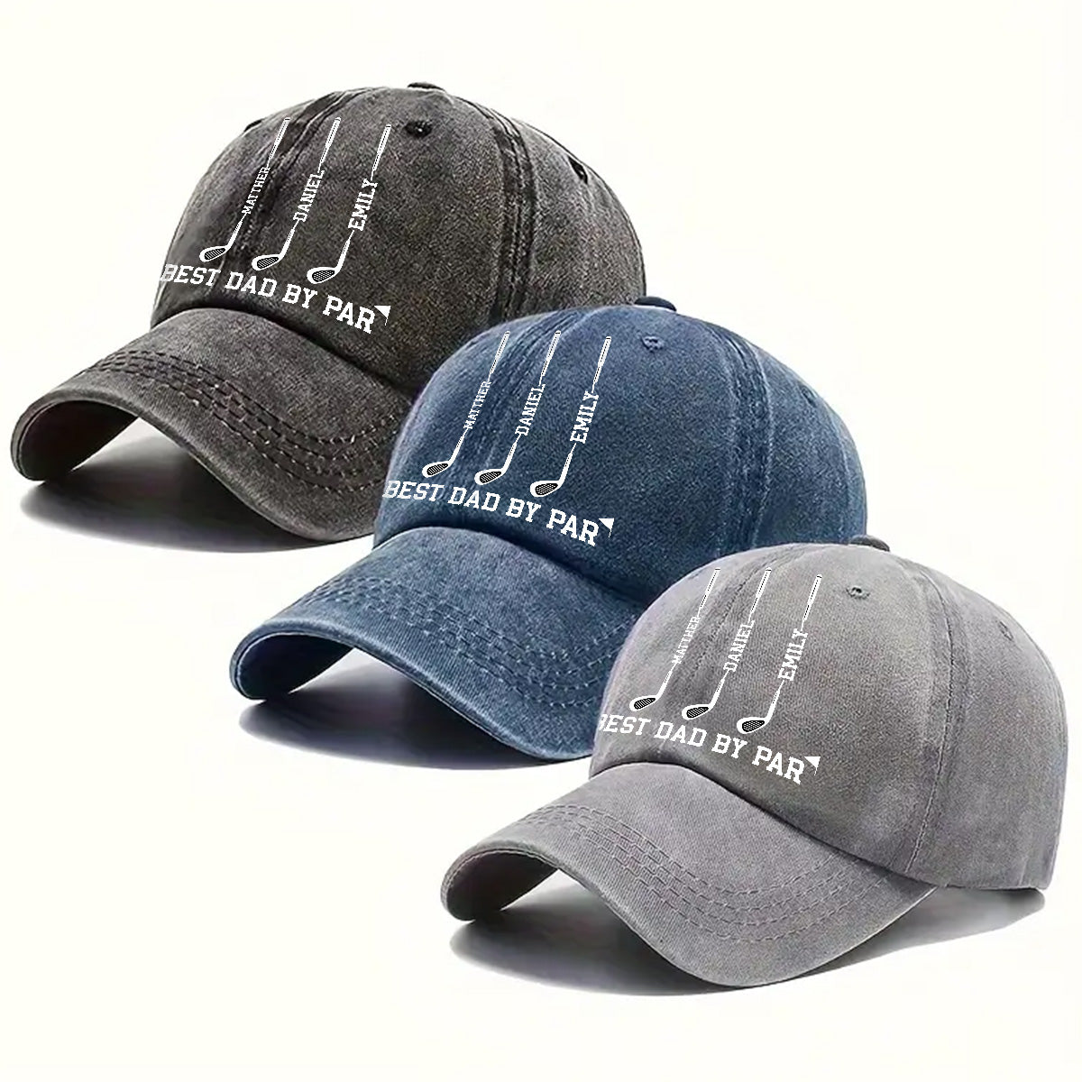 Custom Father's Day Christmas Birthday Gifts for Dad • Top Dad By Par - Personalized Vintage Washed Denim Cap
