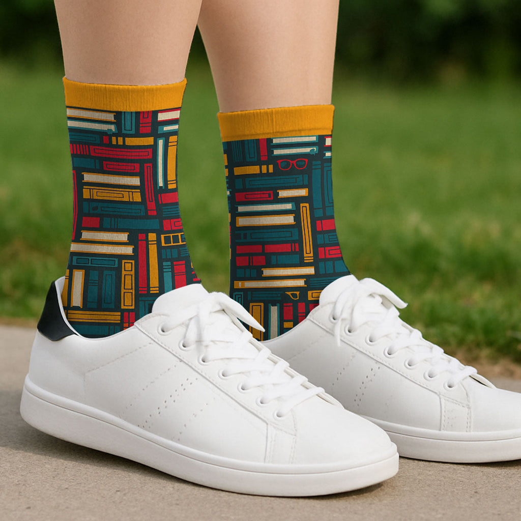 Custom Christmas Birthday Gift For Book Lovers, Bookworms, Readers • Lost in Stories - Personalized Crew Socks