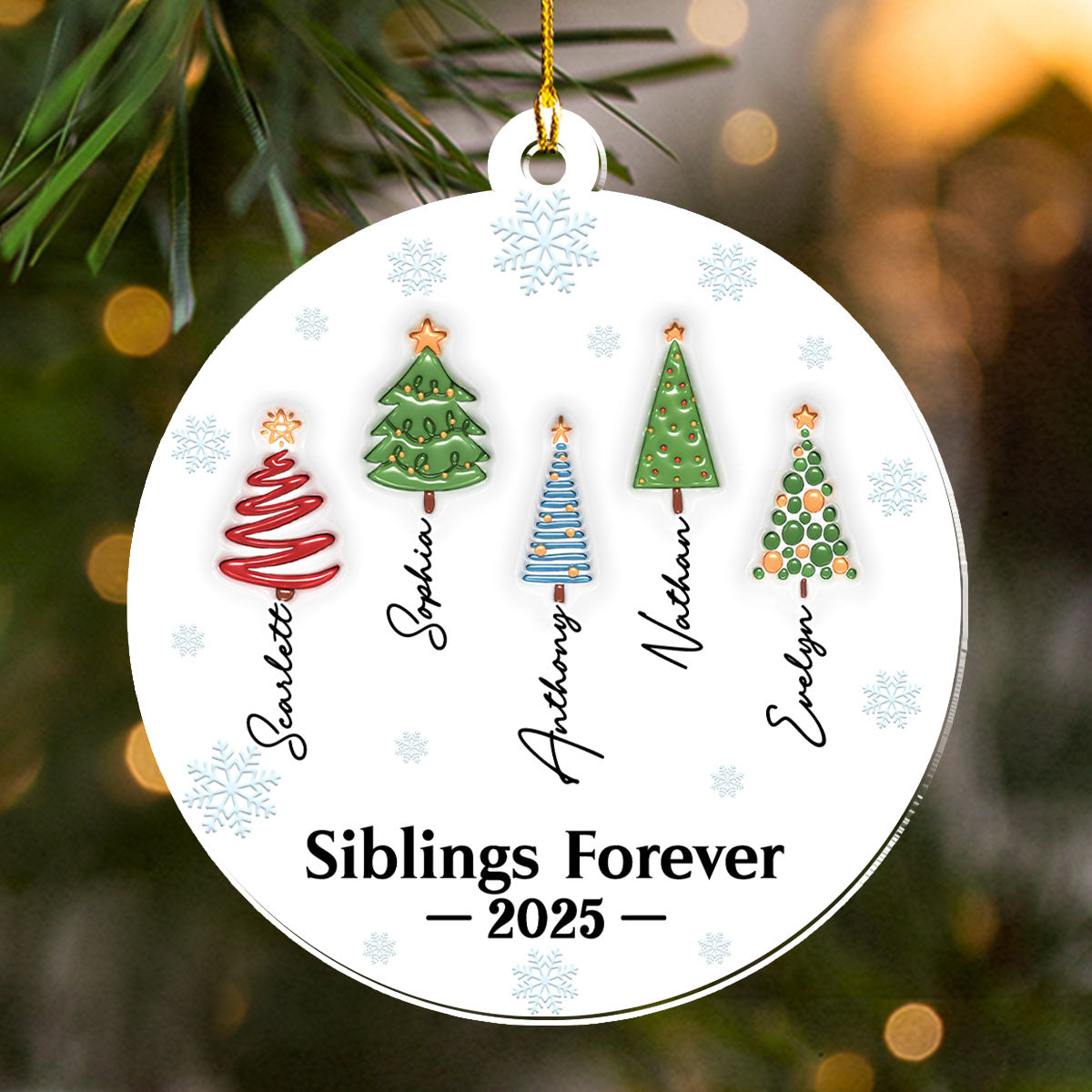 Custom Friendship Christmas Ornament, Best Friend Gift •  Friends Forever Tree Names - Personalized 3D Inflated Effect Acrylic Ornament