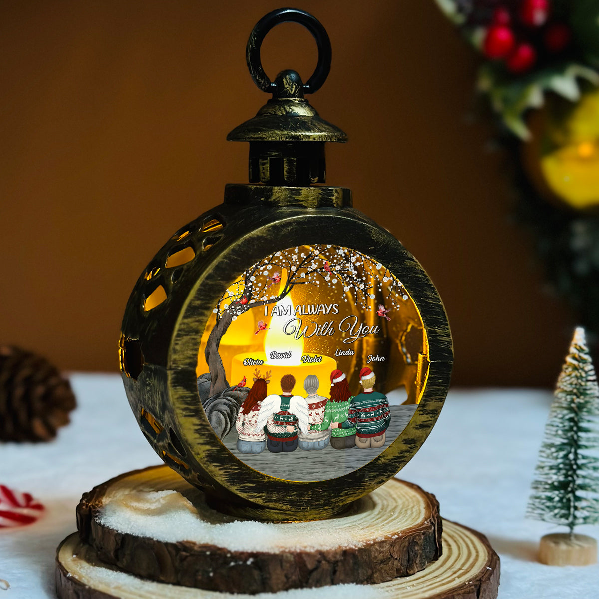 Custom Memorial Christmas Night Light, Remembrance Gifts • Right Here For You - Personalized Christmas Lantern