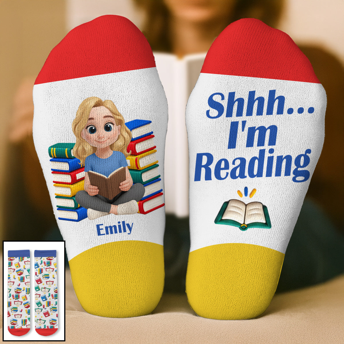 Custom Christmas Birthday Gift For Book Lovers, Bookworms, Readers • So Many Books So Little Time - Personalized Crew Socks