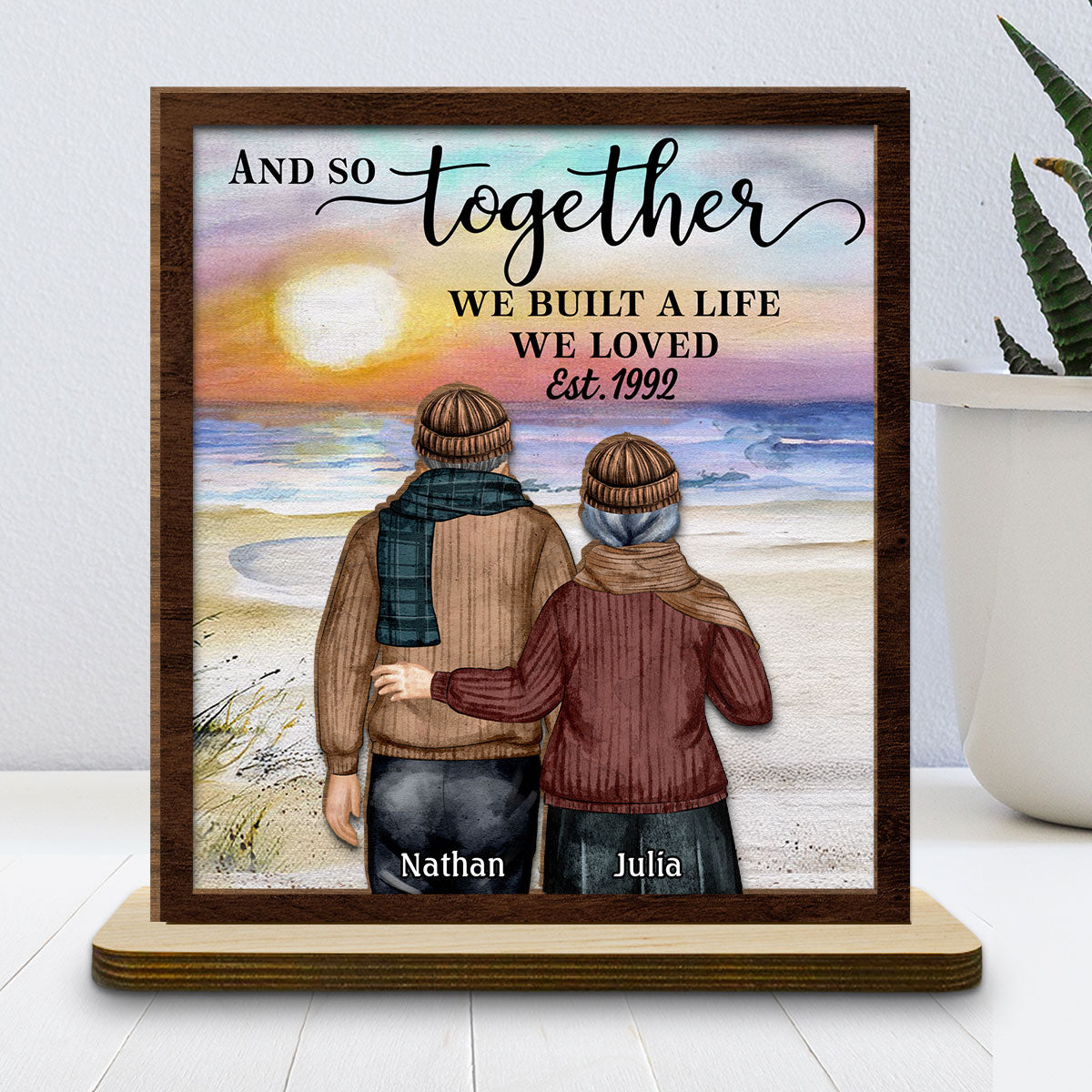 Custom Couple's Decor, Anniversary & Wedding Gift • Love Forever - Personalized 2-Layer Wood Plaque With Flat Base