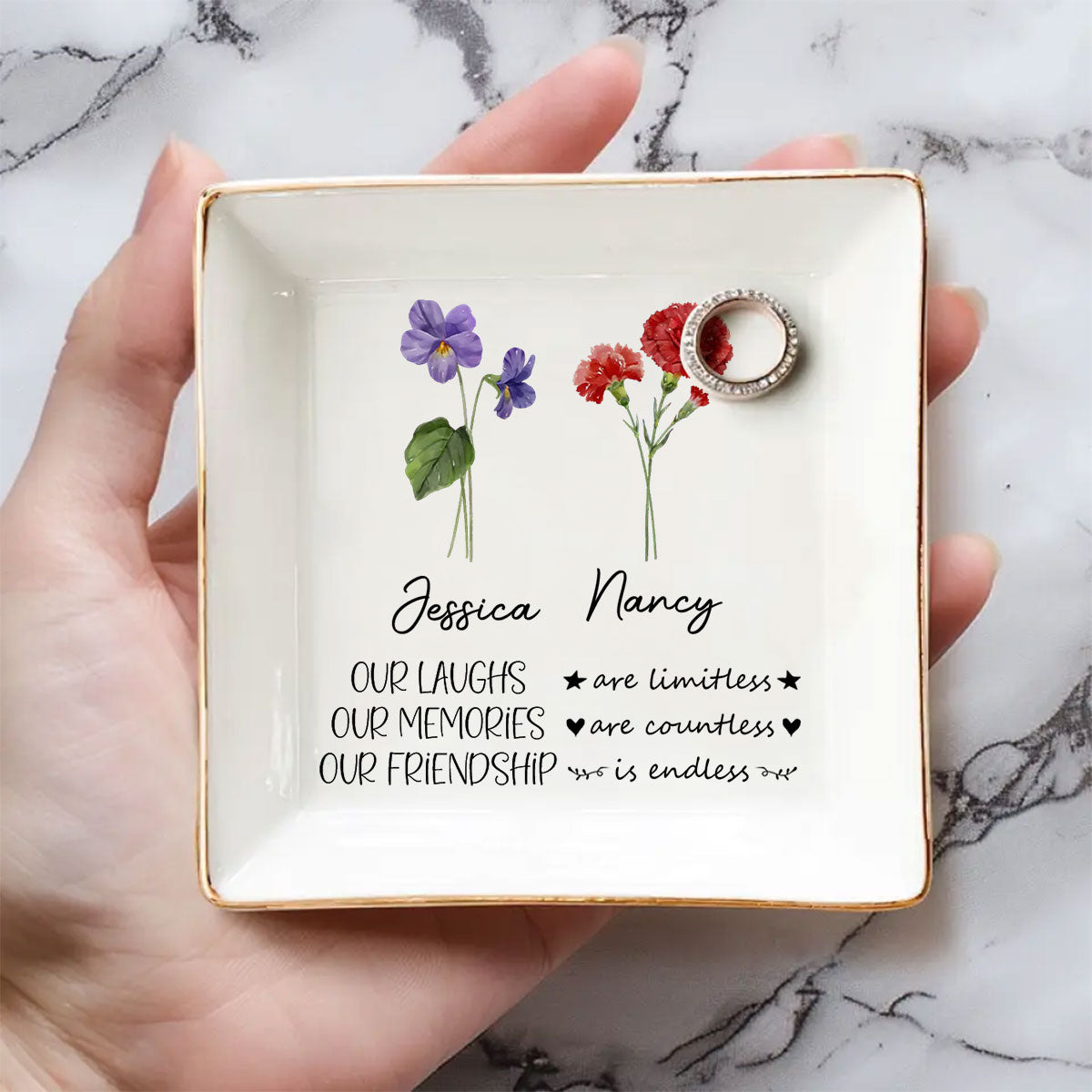 Custom Bestie Trinket Dish, Birthday Christmas Gift For Best Friend • Friendship - Personalized Jewelry Dish