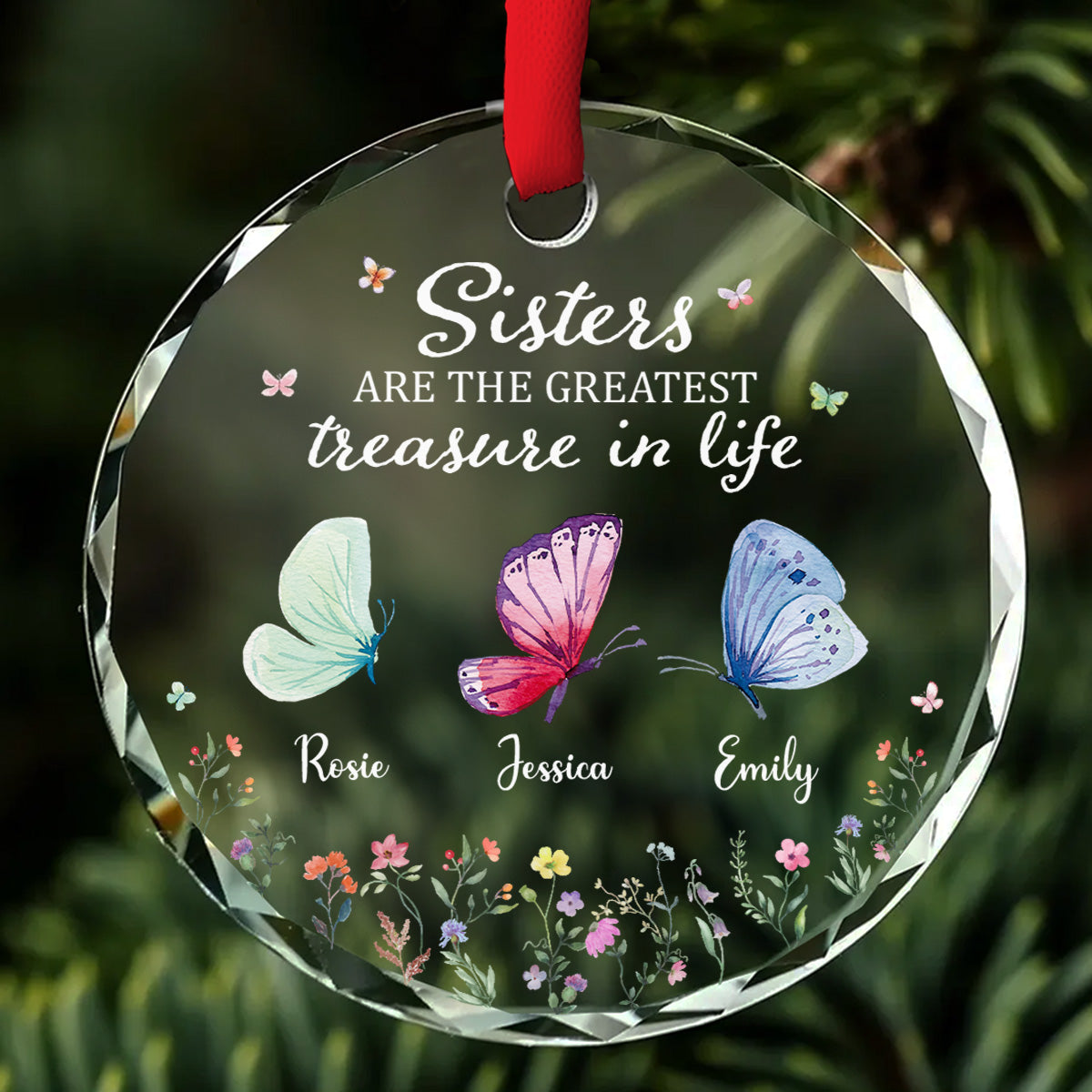 Custom Sister Christmas Ornament •  Sisters Make Life More Beautiful - Personalized Glass Ornament