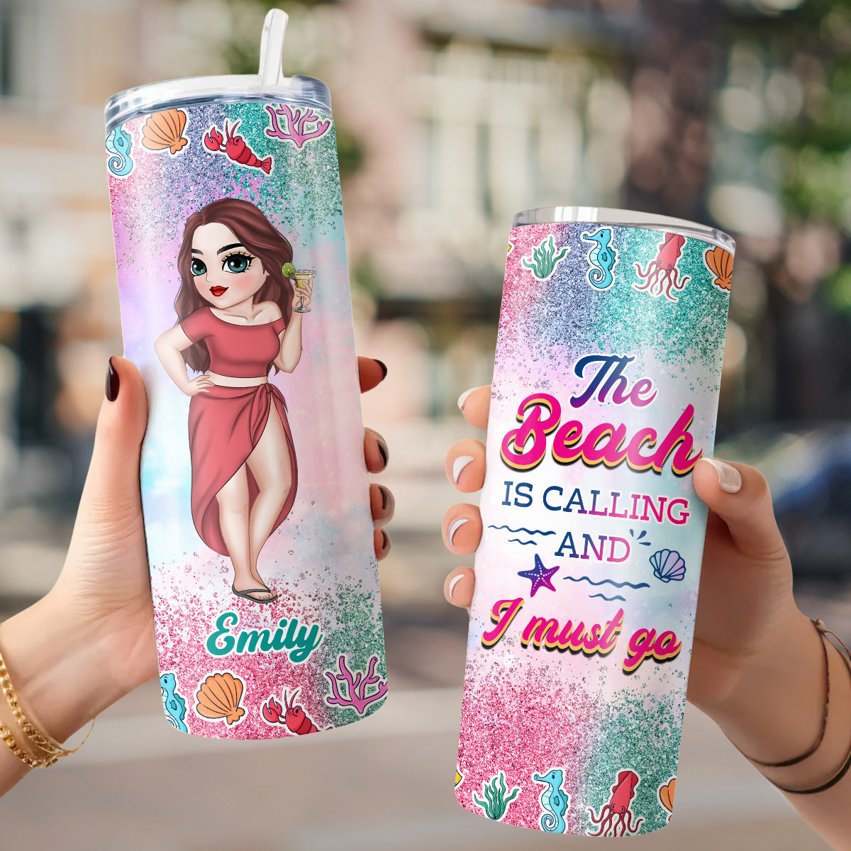 Custom Christmas Birthday Gifts For Best Friend • Beach Lover - Personalized Skinny Tumbler