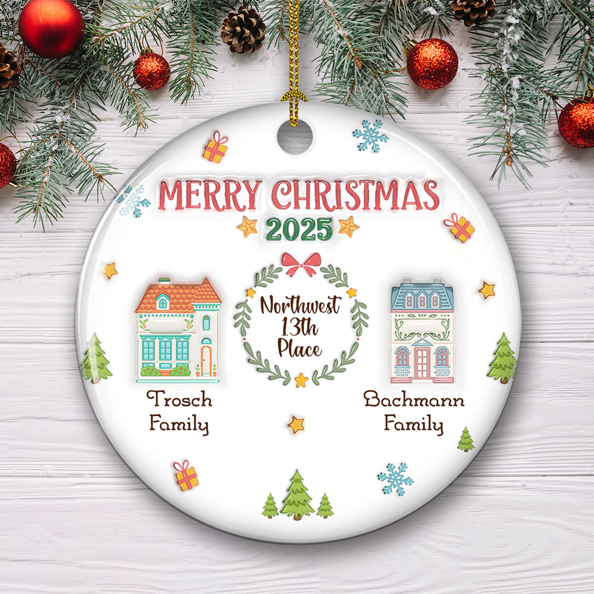Custom Friendship Christmas Ornament, Best Friend Gift •  Gift For Our Neighbor 2025 - Personalized 3D Inflated Effect Ceramic Ornament