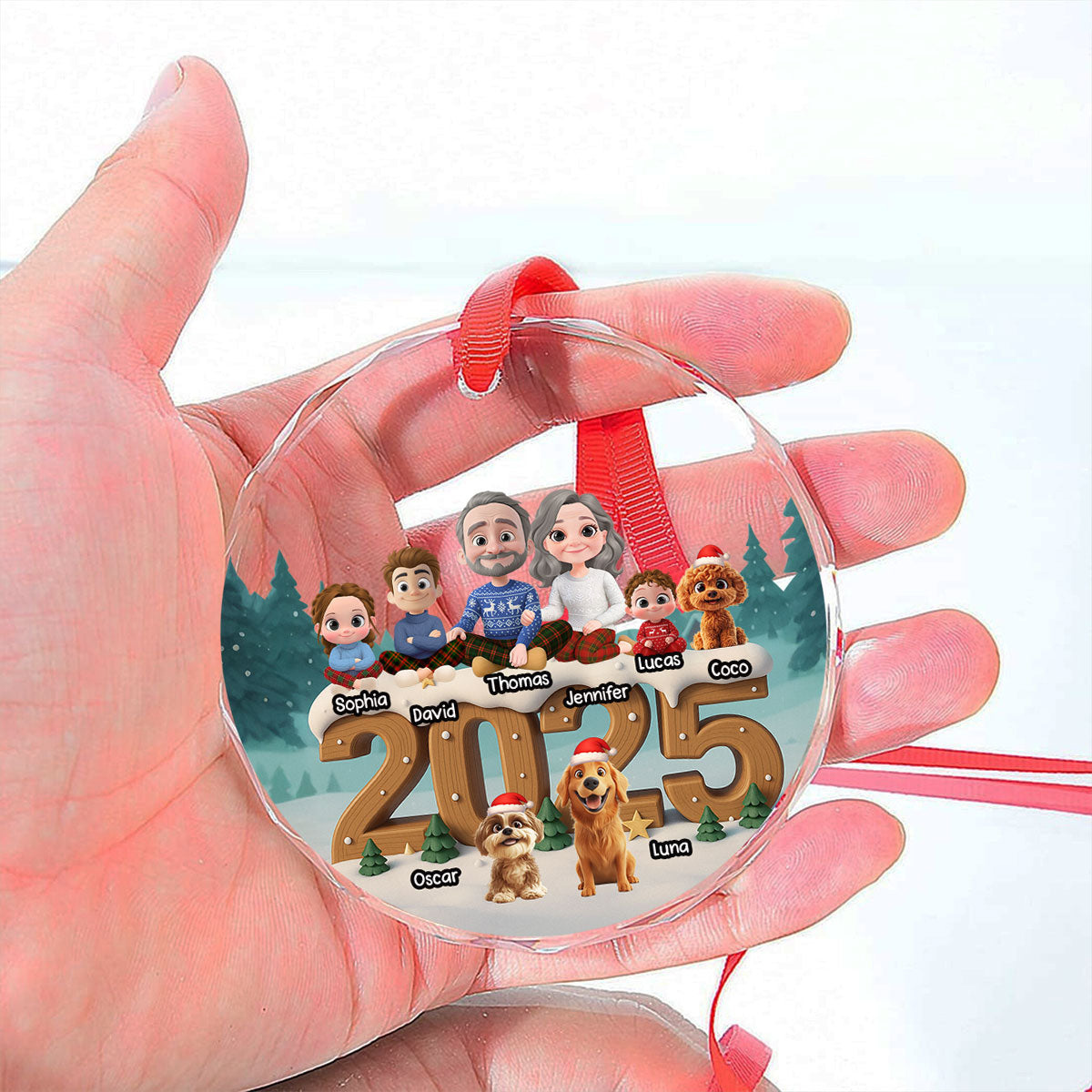 Custom Family Ornament, Christmas Gift for Family Members •  As A Family Onwards Extended Ver - Personalized 3D Effect Glass Ornament