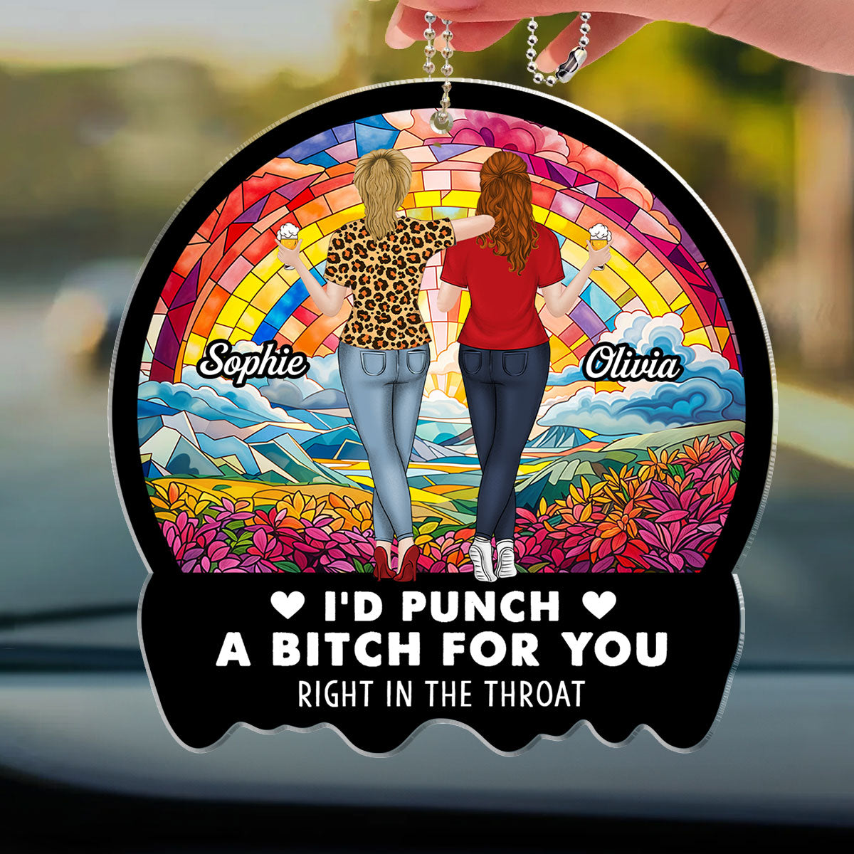Punch Right In The Throat Bestie - Personalized Car Ornament