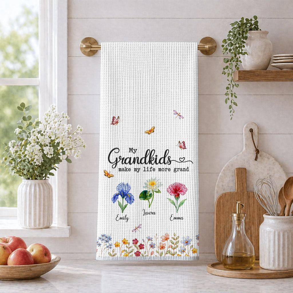 Custom Names Kitchen Towel, Mother's Day Birthday Gift For Mom Mother • Make Life More Grand With Lovely Kids - Personalized Kitchen Towel