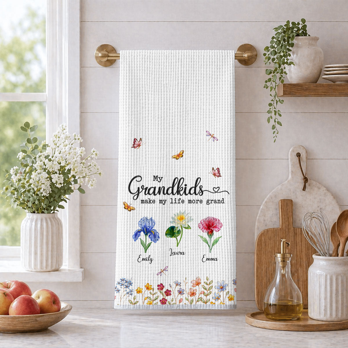 Custom Names Kitchen Towel, Mother's Day Birthday Gift For Mom Mother • Make Life More Grand With Lovely Kids - Personalized Kitchen Towel
