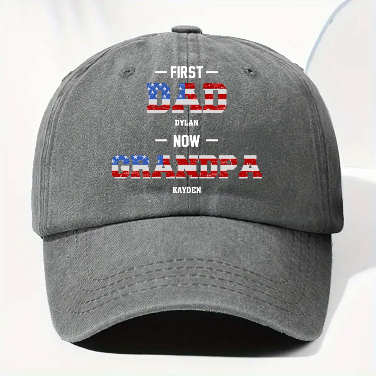 Custom Christmas Headwear Birthday Gifts for Grandpa • First Dad Now Papa - Personalized Vintage Washed Denim Cap