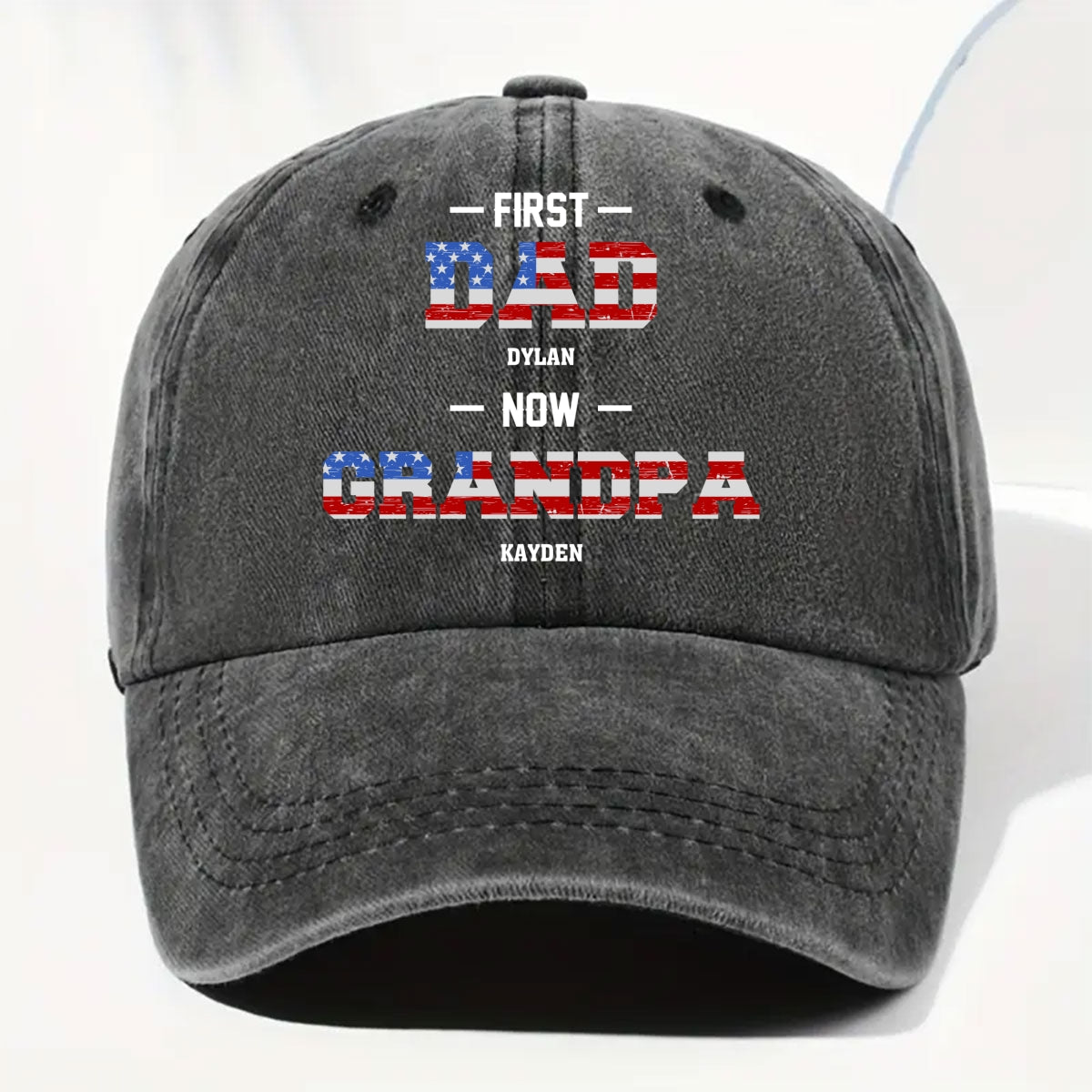 Custom Christmas Headwear Birthday Gifts for Grandpa • First Dad Now Papa - Personalized Vintage Washed Denim Cap