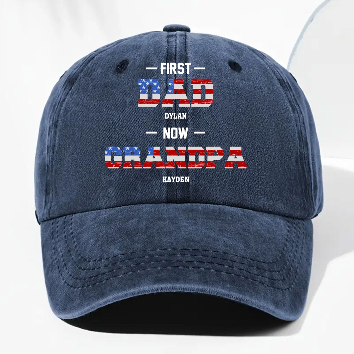 Custom Christmas Headwear Birthday Gifts for Grandpa • First Dad Now Papa - Personalized Vintage Washed Denim Cap