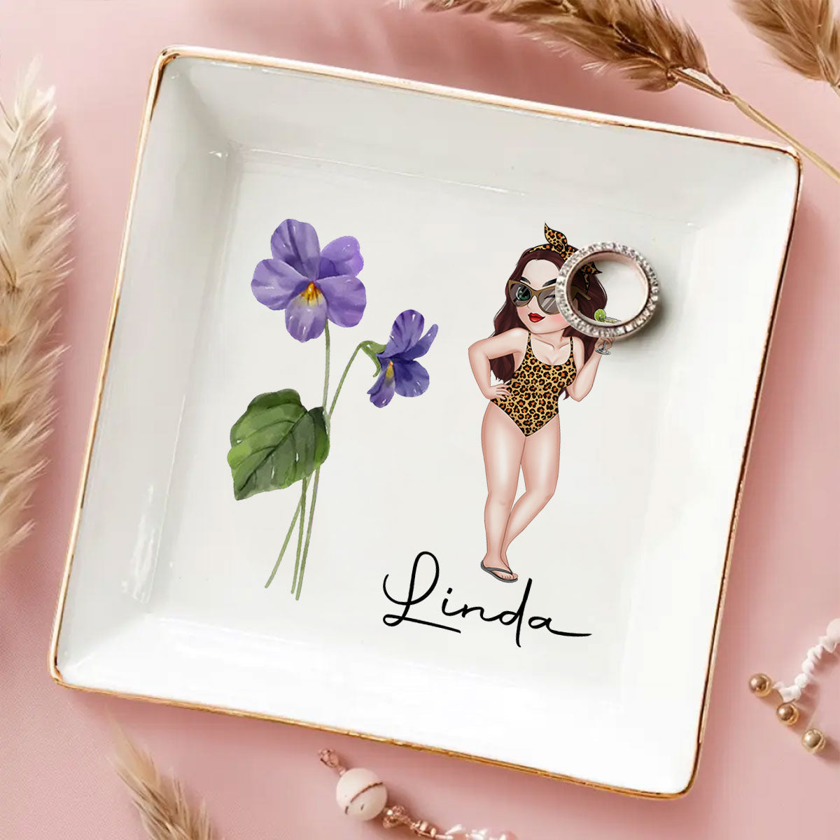 Custom Bestie Trinket Dish, Birthday Christmas Gift For Best Friend • Friends Are Flowers - Personalized Jewelry Dish
