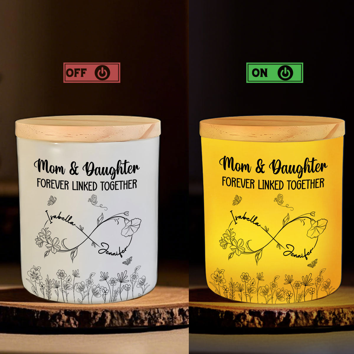 Mom And Daughter Forever Linked Together - Personalized Glass Jar With LED Candle
