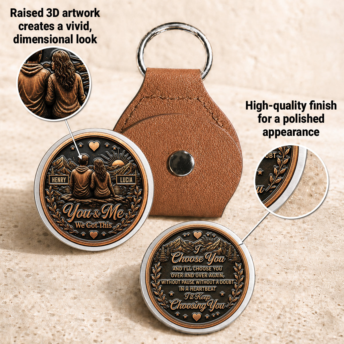 Custom Coin Keychain for Wife, Couple Anniversary Valentine's Day Gifts • You And Me Forever Always - Personalized 3D Printing Pocket Hug