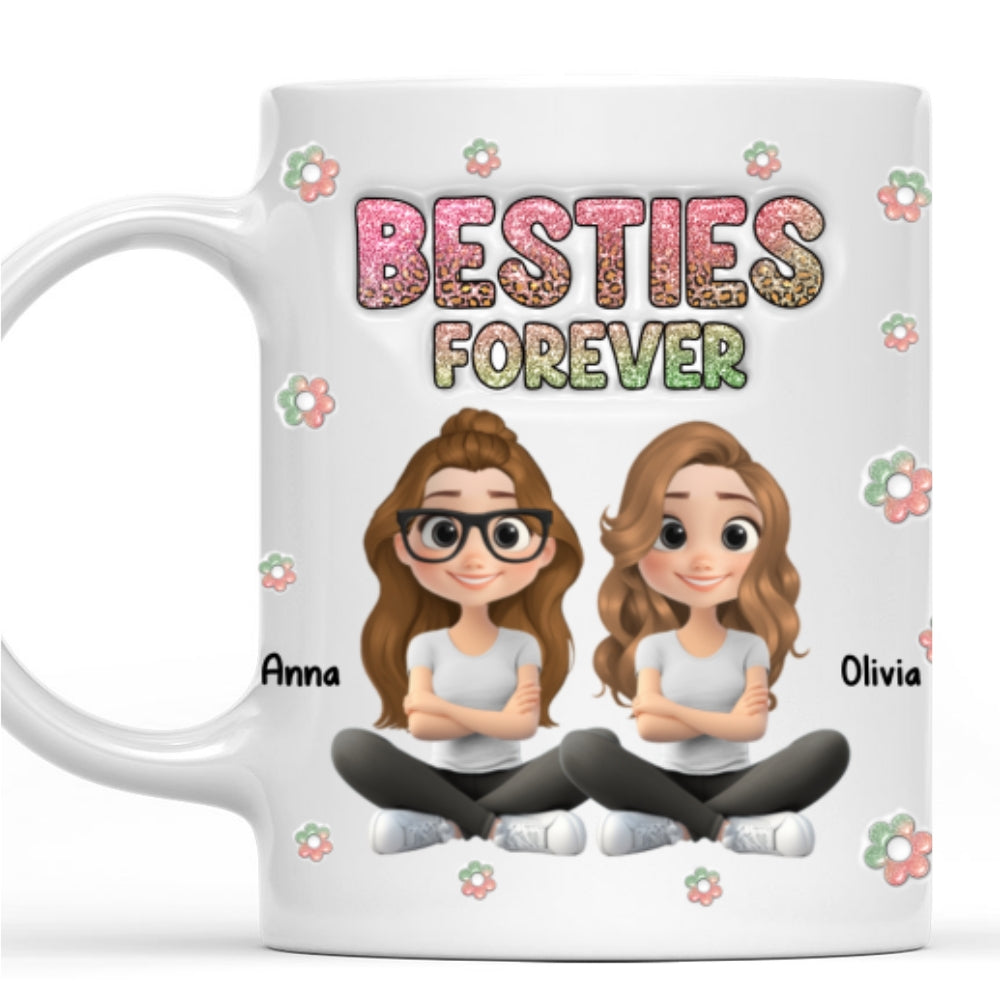 Custom Best Friend, Christmas & Birthday Friendship Keepsake Gift • Always My Bestfriend Cartoonize - Personalized 3D Inflated Effect Mug