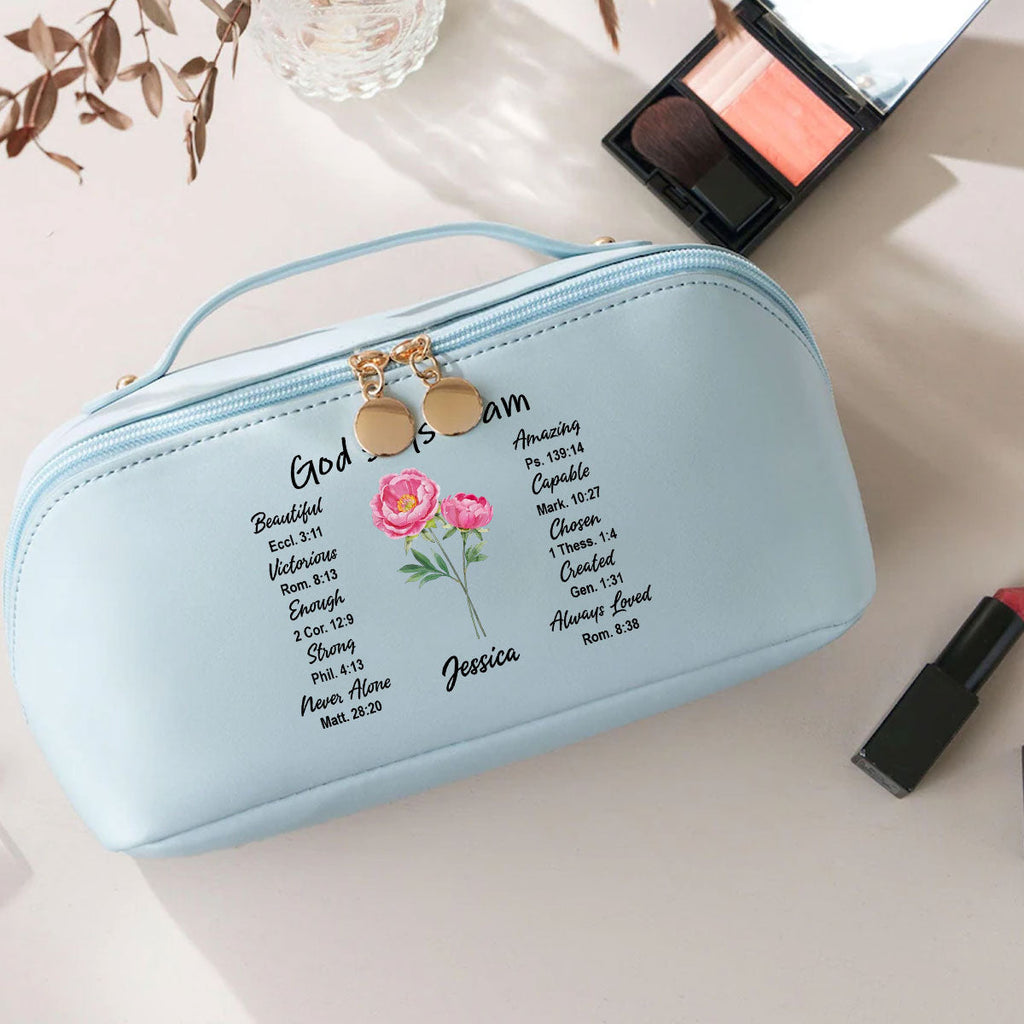 God Says I Am - Personalized Leather Makeup Bag