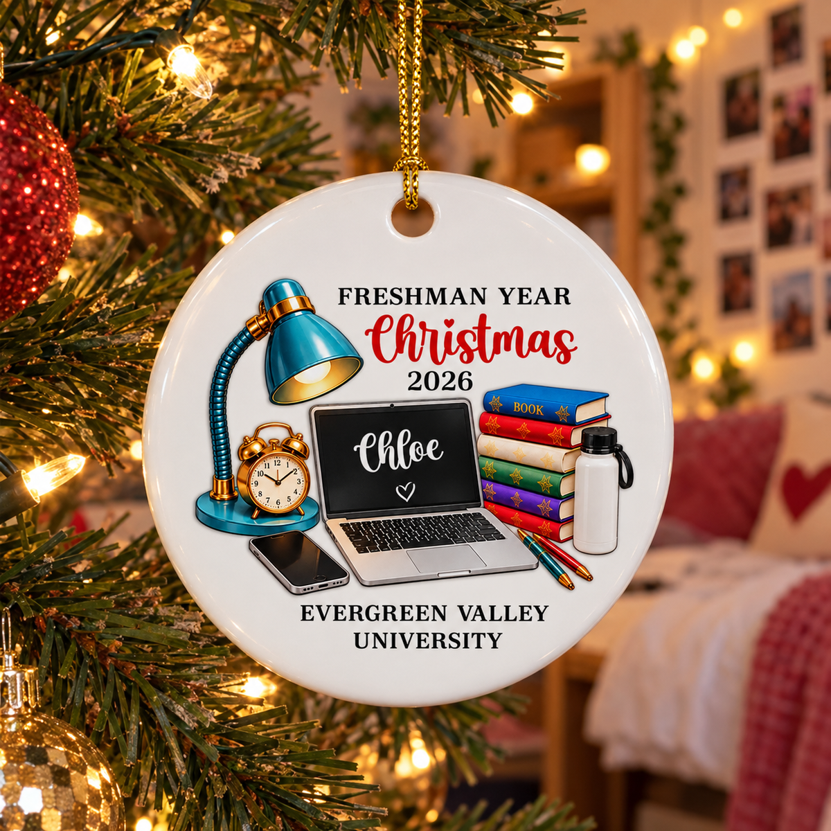 Custom Family Ornament, Christmas Gift for Family Members •  Freshman Year Feels Extra Special - Personalized Ceramic Ornament