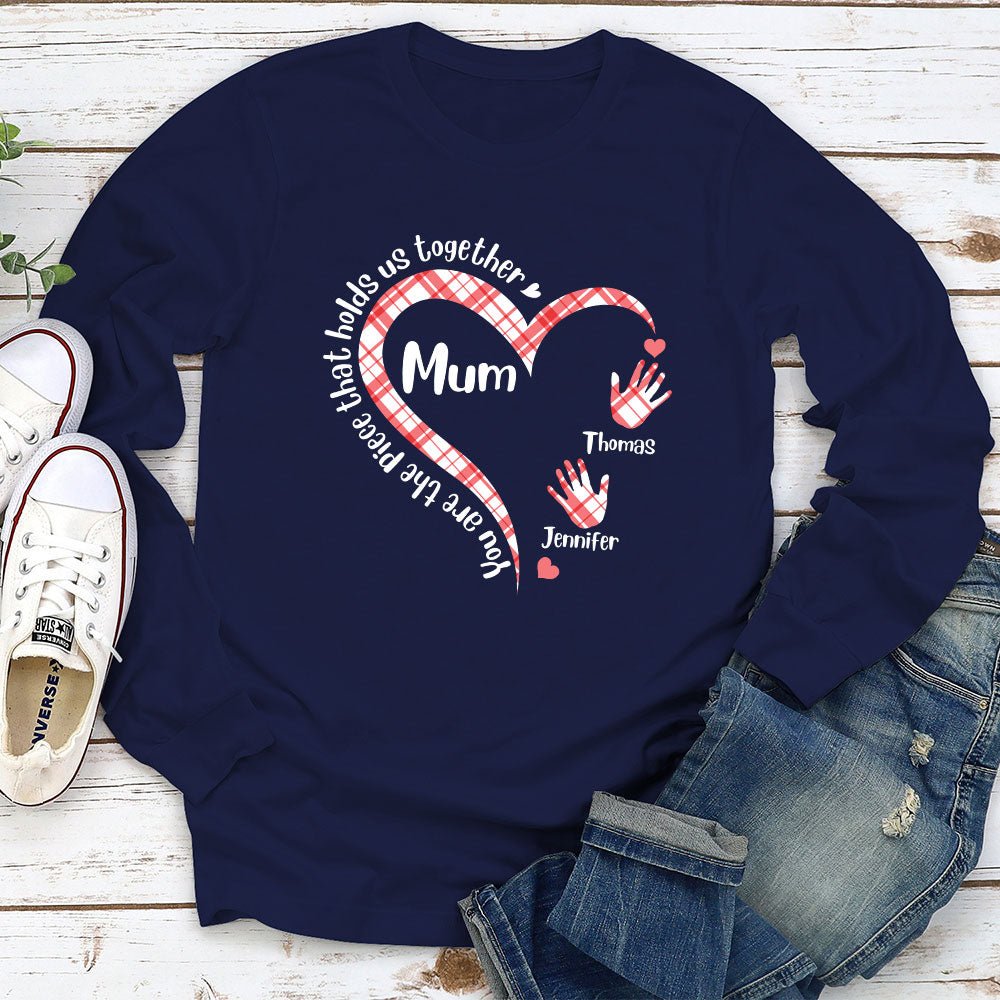 Custom Christmas & Birthday Gift for Mom, Grandma • Hold Us Together - Personalized Long Sleeve T-shirt