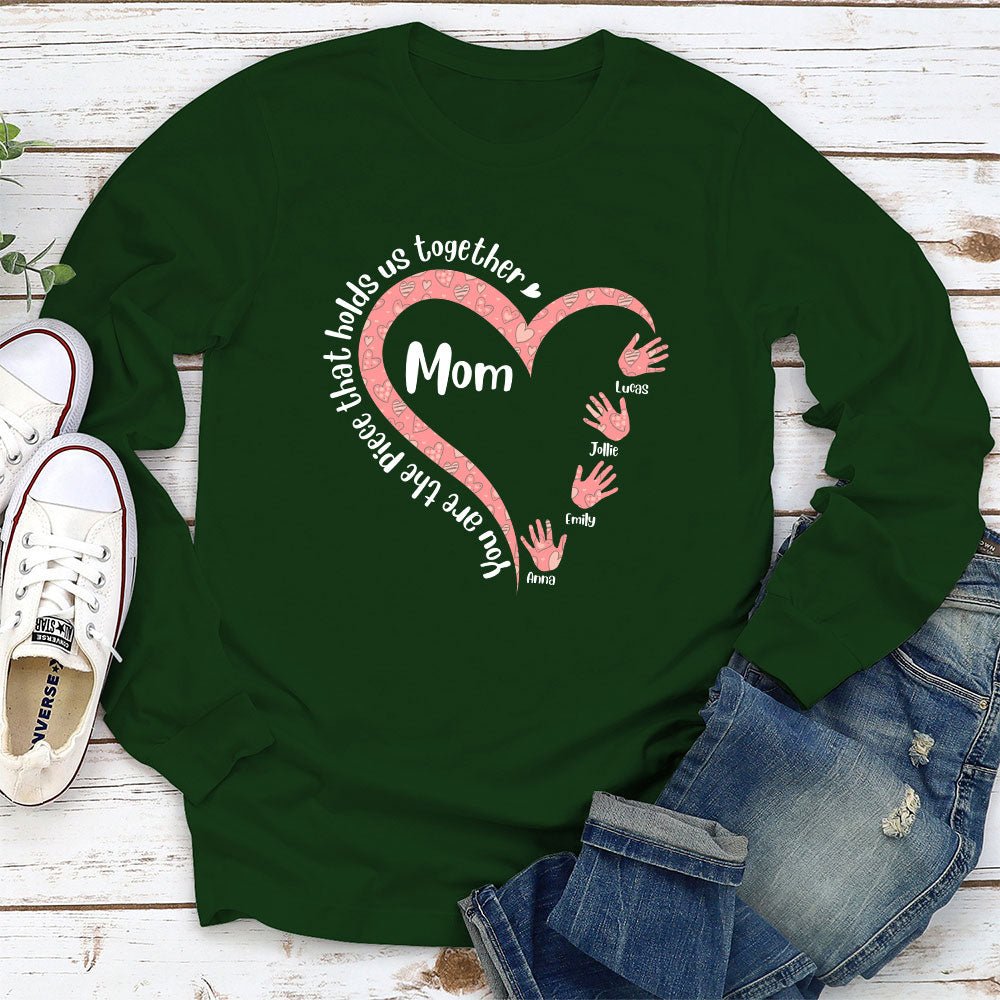 Custom Christmas & Birthday Gift for Mom, Grandma • Hold Us Together - Personalized Long Sleeve T-shirt