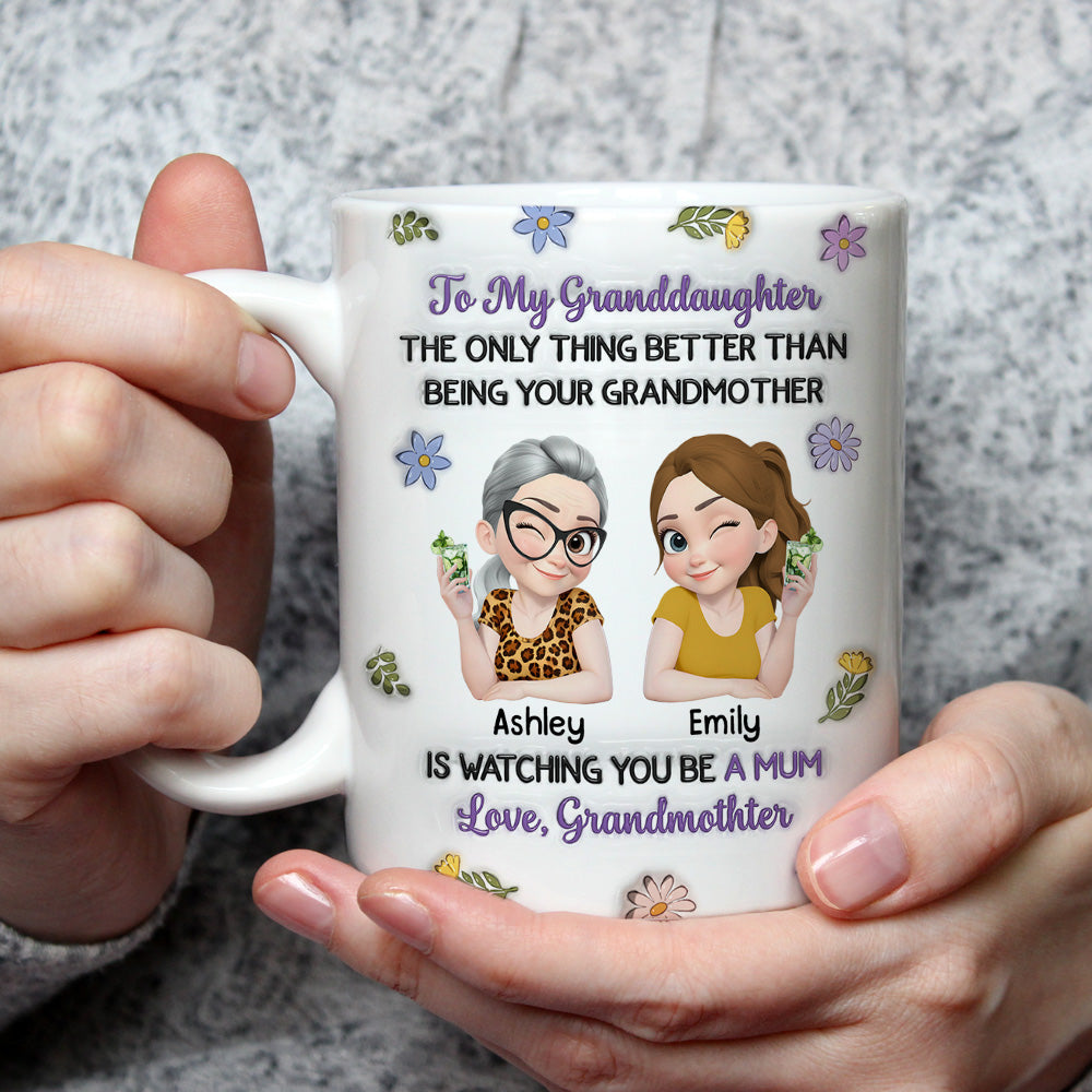 Custom Christmas & Birthday Gift for Granddaughter • Linked Together Granddaughter Cartoon - Personalized 3D Inflated Effect Mug