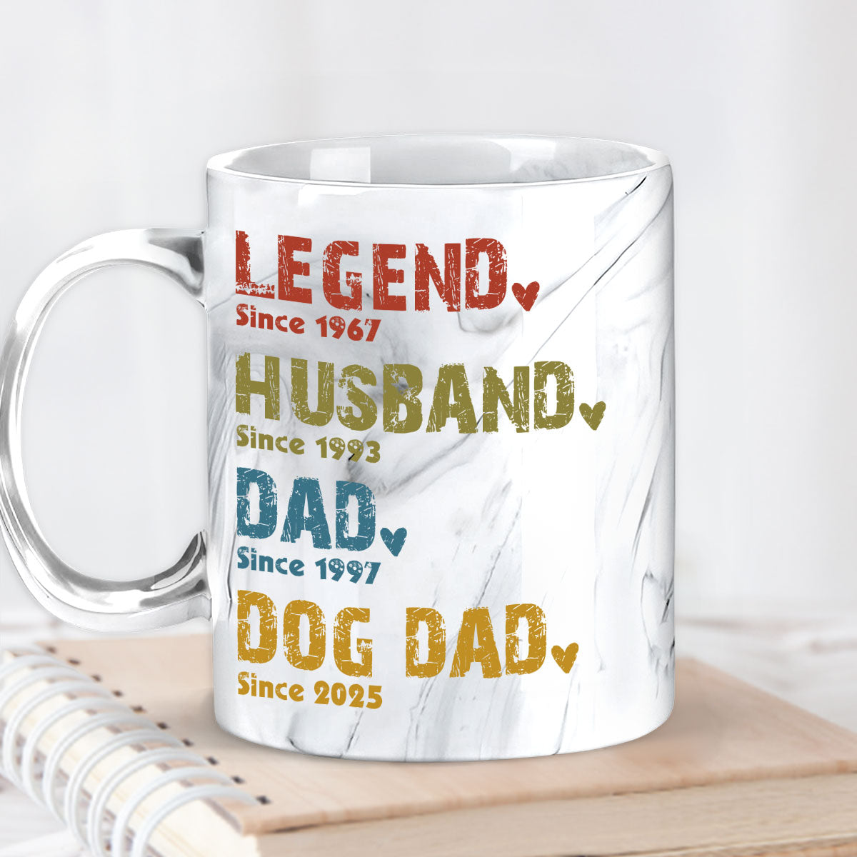Custom Father's Day, Special Gift for Dad & Grandpa • Legend, Husband, Dad, Grandpa - Personalized Grey Marble Mug