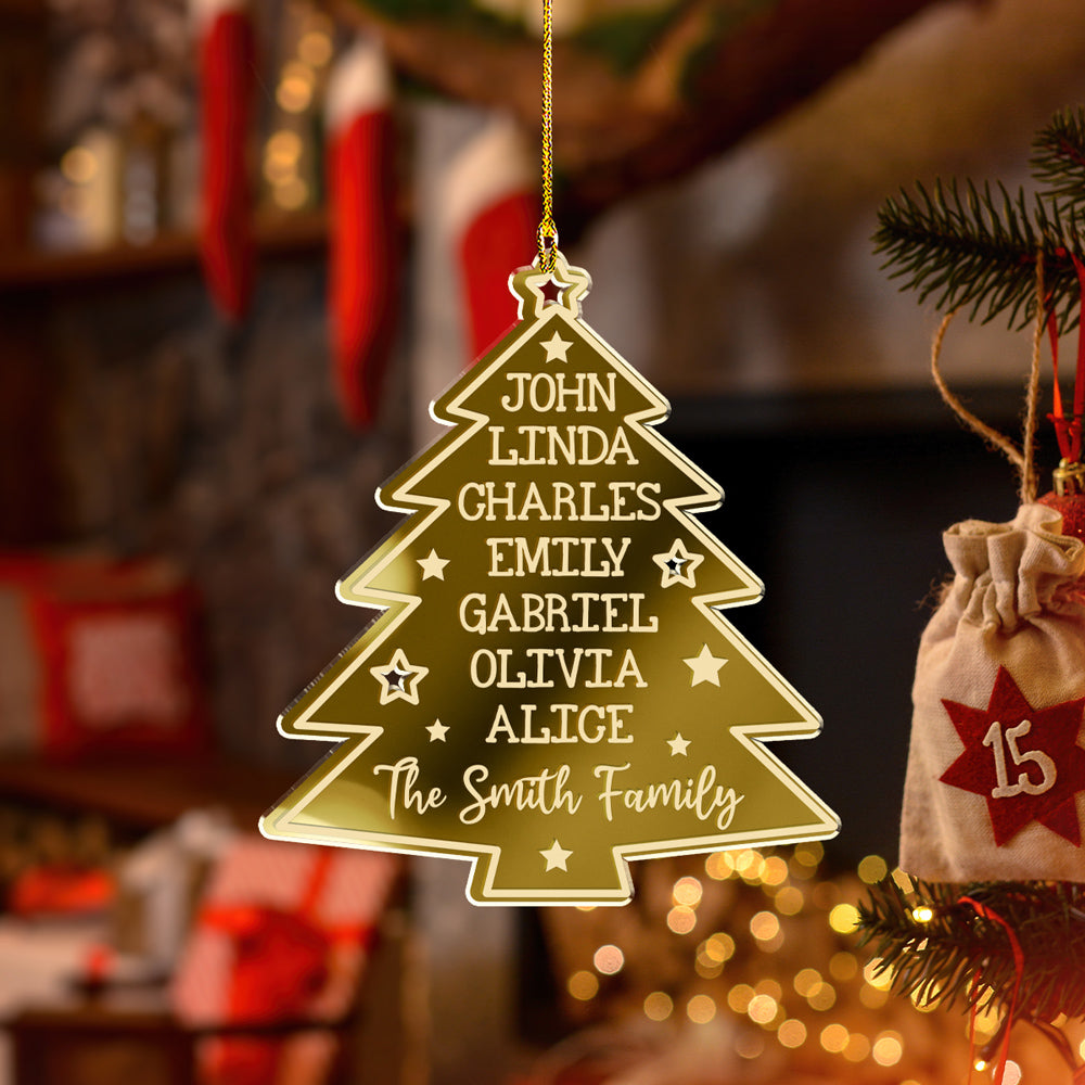Custom Family Ornament, Christmas Gift for Family Members •  Christmas Tree Family Names - Personalized Mirrored Acrylic Ornament