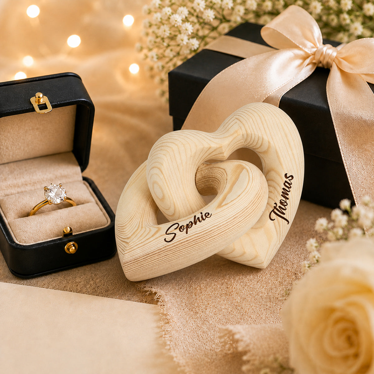 Custom Christmas Anniversary Wedding Birthday Gifts for Wife, Husband • Heart To Heart - Personalized Engraved Infinity Heart Sculpture