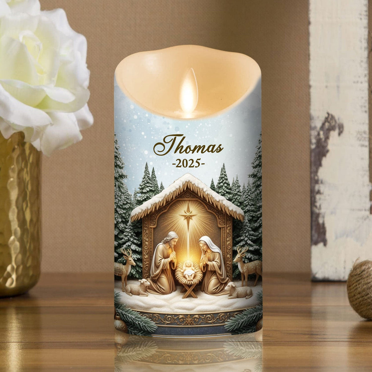 Nativity Christmas - Personalized LED Candle