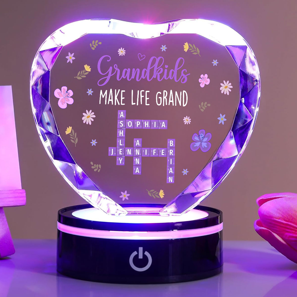 Grandkids Make Life Grand Crossword - Personalized Crystal Led Light