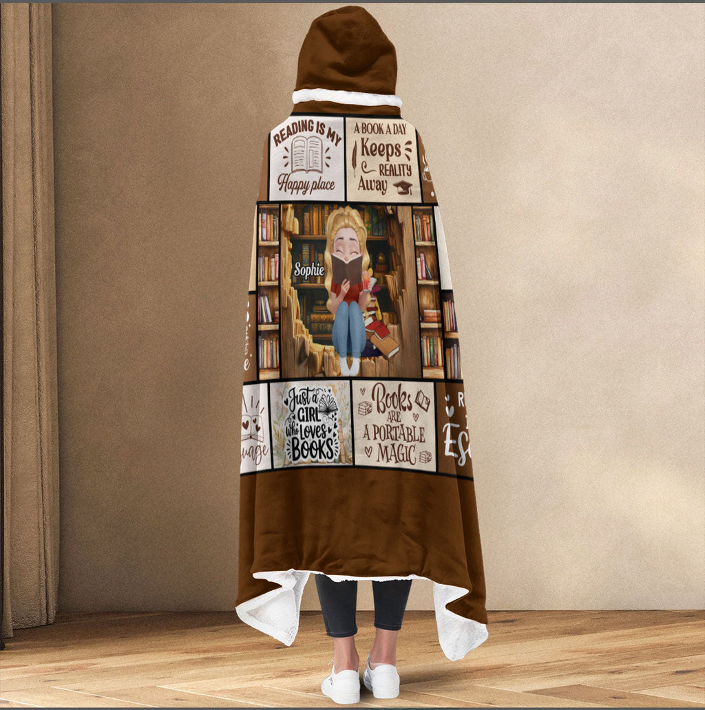 Custom Christmas Birthday Gift For Book Lovers, Bookworms, Reader • Reading Is My Happy Place - Personalized Hooded Blanket