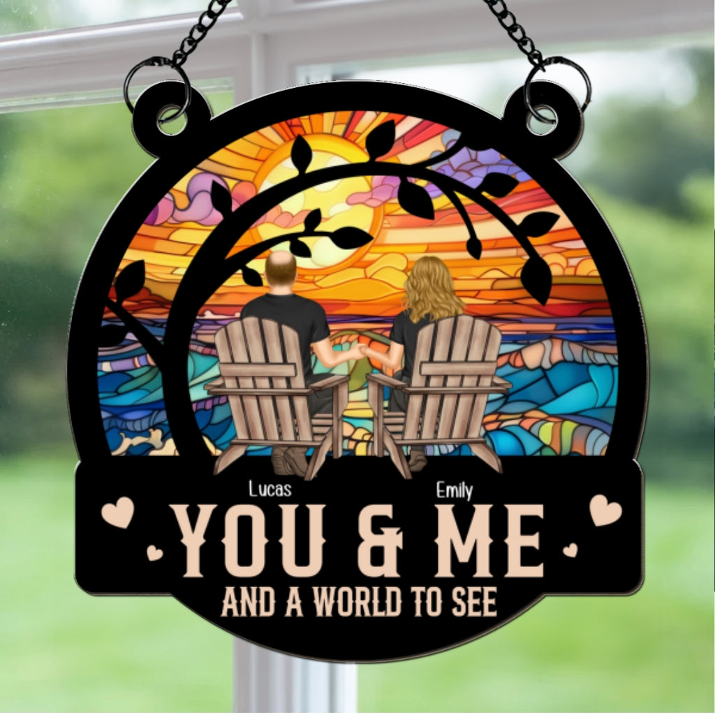 Custom Couple Hanging Decor, Anniversary Valentine's Day Gifts • Home Is Anywhere With You - Personalized Suncatcher