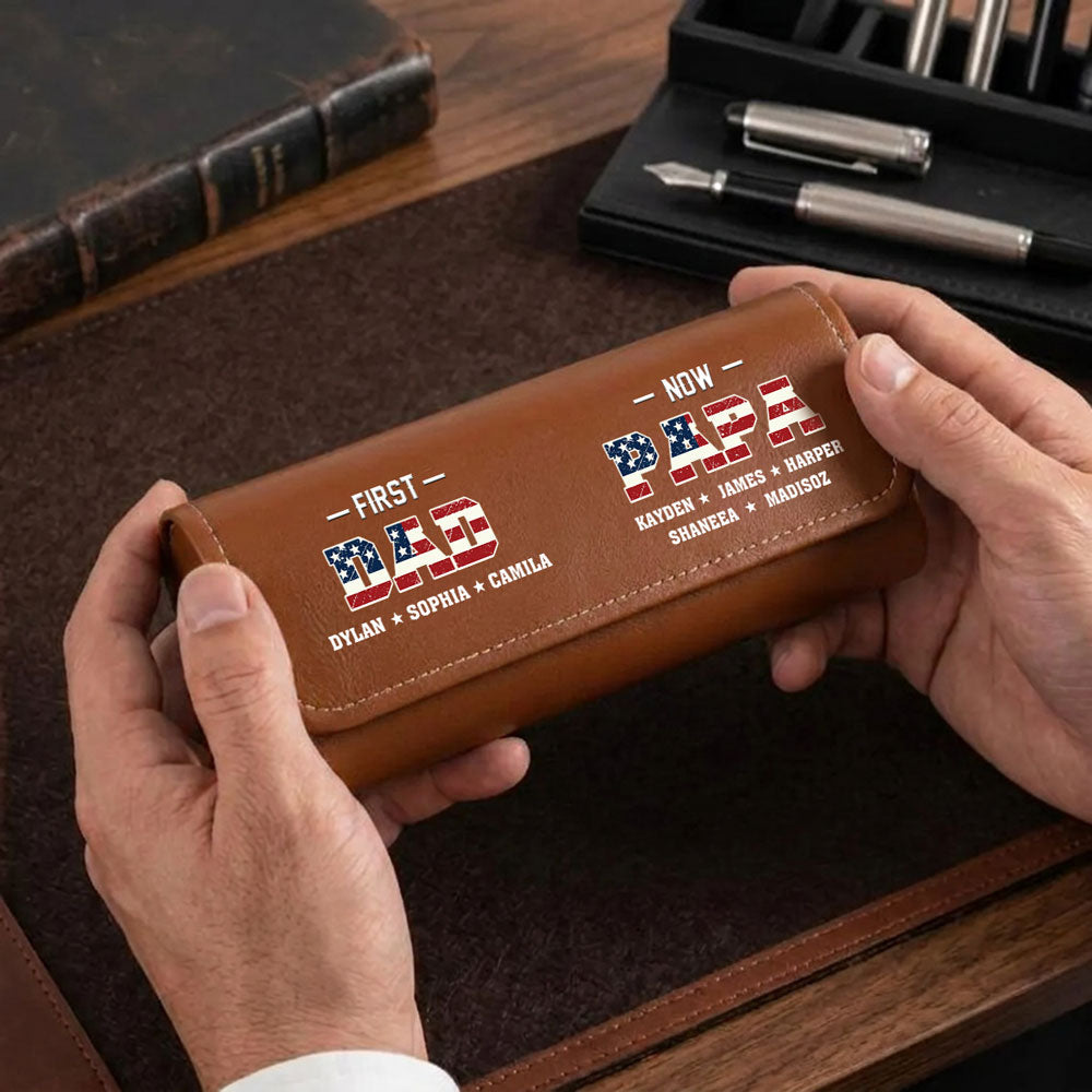 First Dad Now Grandpa - Personalized Leather Eyeglass Case