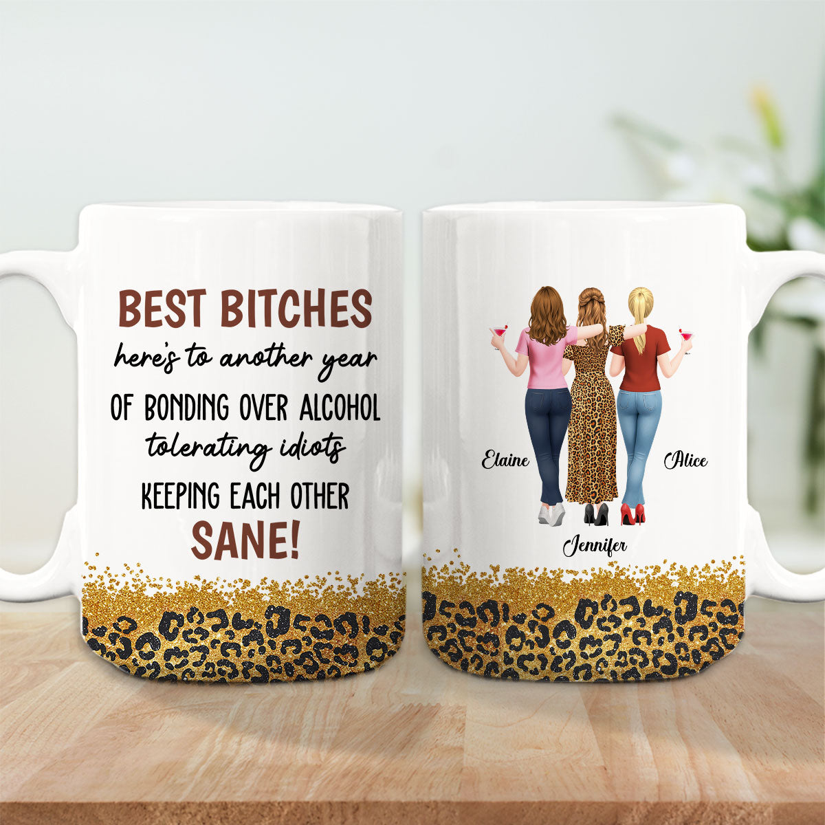 Custom Best Friend, Christmas & Birthday Friendship Keepsake Gift • Bonding Over Alcohol Tolerating Idiots - Personalized Coffee Mug
